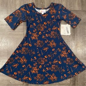 New! Size 2 Adeline A-line Kids Lularoe Dress Navy with Orange Floral BNWT